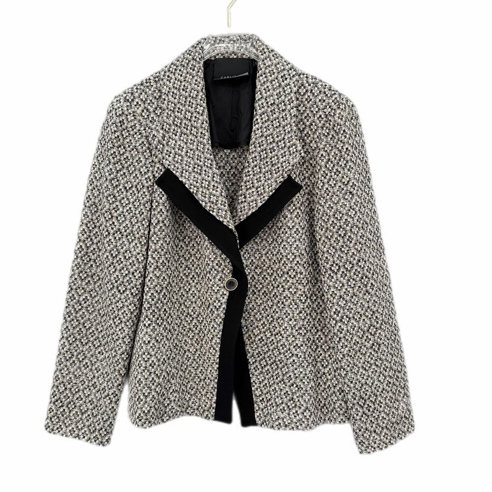 Carlisle Cotton Blend Tweed Jacket Crepe Trim Collared Black & White Chic Jacket